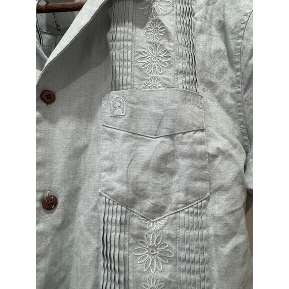 Dandy Del Mar Mens XS Green Brisa Cuban Short Sleeve + Pants Linen Embroidered - Picture 5 of 16
